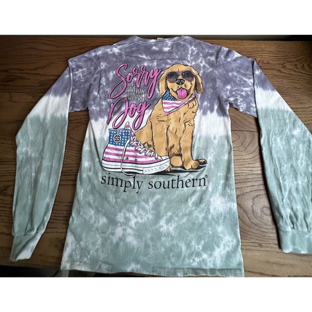 Simply Southern Tie Dyed Dog long sleeve t-shirt sz Small